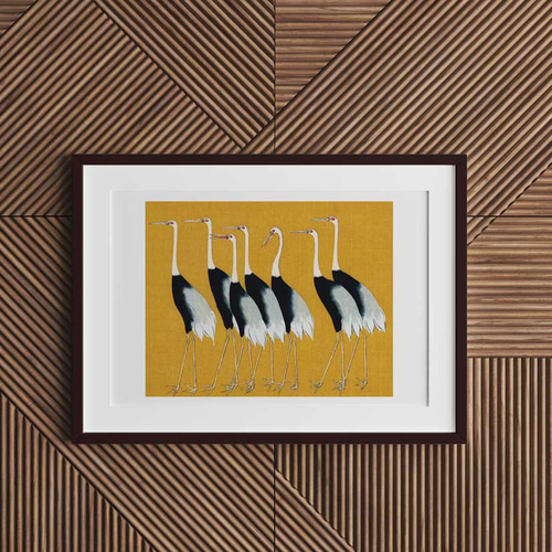 日本画 尾形光琳 アートポスター 鶴 外寸約1004×590mm 日本画 尾形光琳