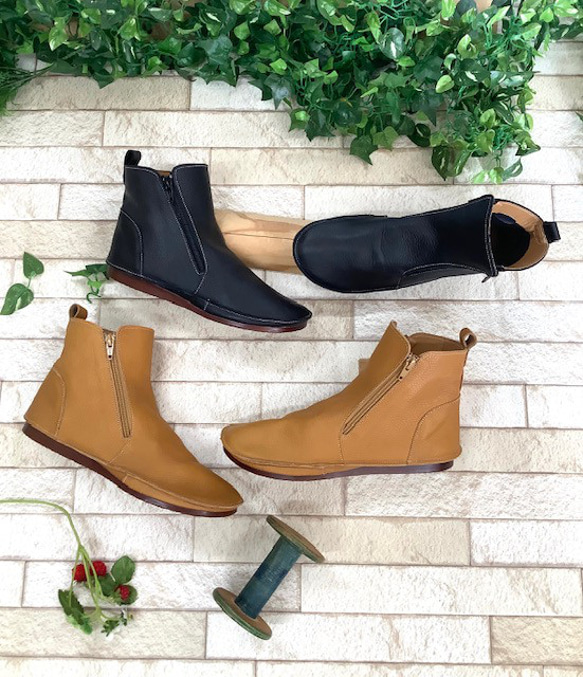 【履いたそばから足に馴染む】着脱簡単♪袋縫いダブルファスナーショートブーツ1011 3枚目の画像