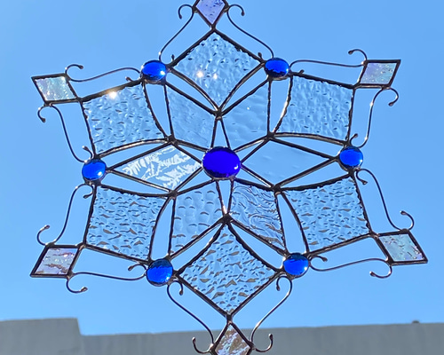 ❄︎雪の結晶 サンキャッチャー ステンドグラス♢ブルー サン