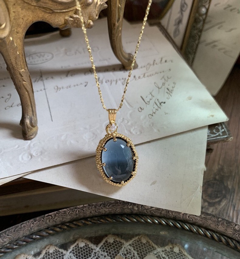 ロンドンブルー ウエスタン アンティーク オールド グレーズド レトロ ガラスストーンネックレス アート 青