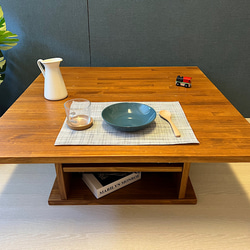 机/テーブル【送料無料】 ローテーブル 正方形 60cm パイン オーク 棚付き