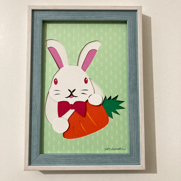 彫紙アート作品「うさぎ」簡易額付き その他アート ぺぱころーる