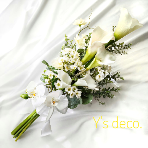 ホワイト胡蝶蘭　ウェディングブーケ 胡蝶蘭 ホワイト ゴールド 大人上品ウェディングブーケ/ホワイトカラー