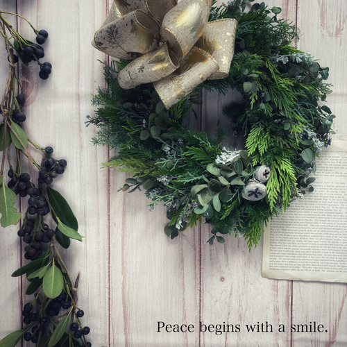大きなリボンのシンプルクリスマスリースB:ドライフラワーリース