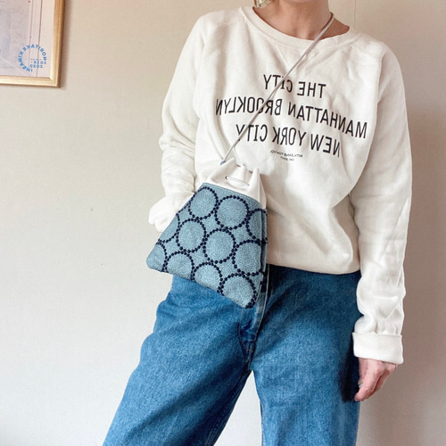 ミナペルホネン タンバリン　巾着ショルダーバッグ　ハンドメイド まる底巾着バッグ(ミナペルホネン タンバリン柄)グレーグリーン