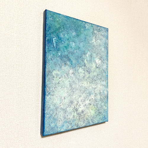 原画 油絵 木漏れ日 光と緑のアート 絵画 抽象画 F4号 青緑×クリーム色