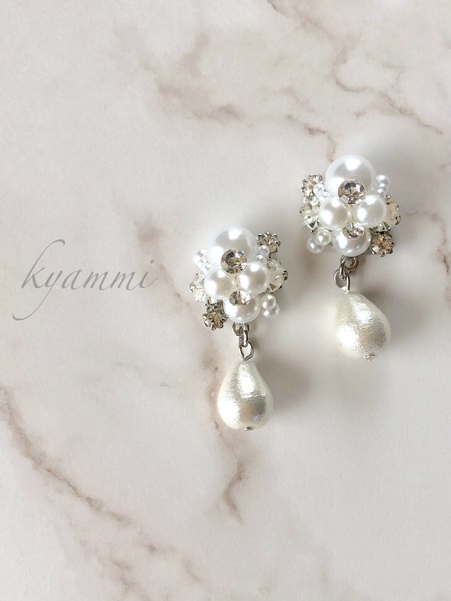 ビジューとパールのピアス・イヤリング〜シルバー〜 ピアス