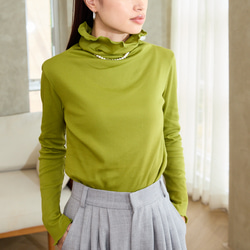 SALE！！】シルエット◎ 使える細リブ タートルネック グラスグリーン