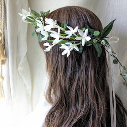ウエディング＊* ナチュラルグリーンとジャスミンの花冠 ヘッドドレス