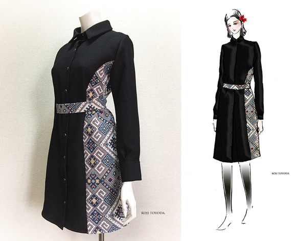 1点もの・デザイン画付き】ゴブラン織り切り替えシャツ型コート  