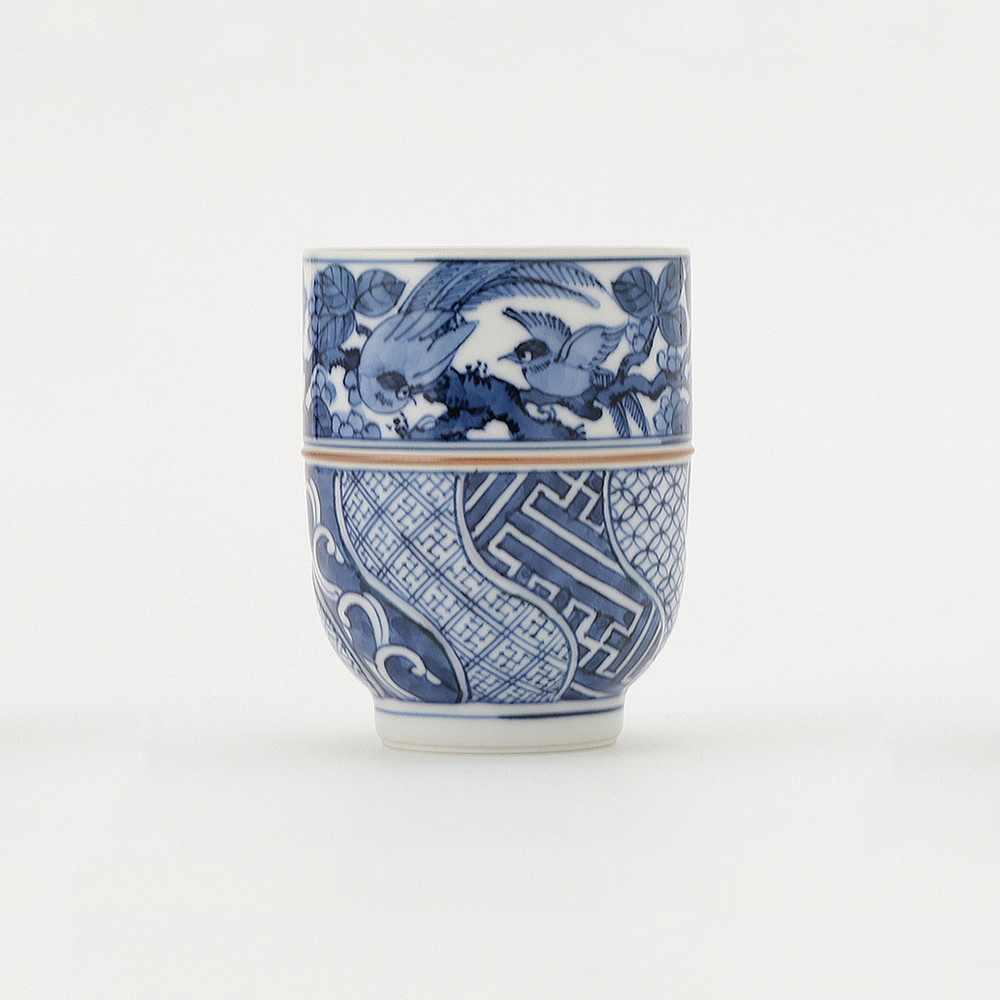 世界の 湯のみ2点セット　ペア 美品！手描き細密画　染付 工芸品