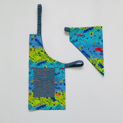 働く車×グラデーション☆100〜110こどもエプロン、三角巾、巾着3点セット　 2枚目の画像