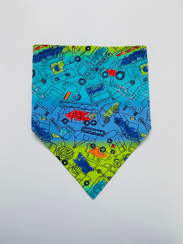 働く車×グラデーション☆100〜110こどもエプロン、三角巾、巾着3点セット　 6枚目の画像