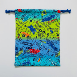 働く車×グラデーション☆100〜110こどもエプロン、三角巾、巾着3点セット　 8枚目の画像