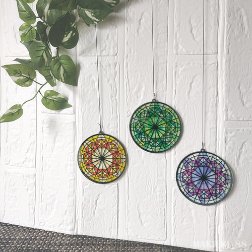 ステンドグラス風オーナメント [華]_緑 その他インテリア雑貨 きたまど