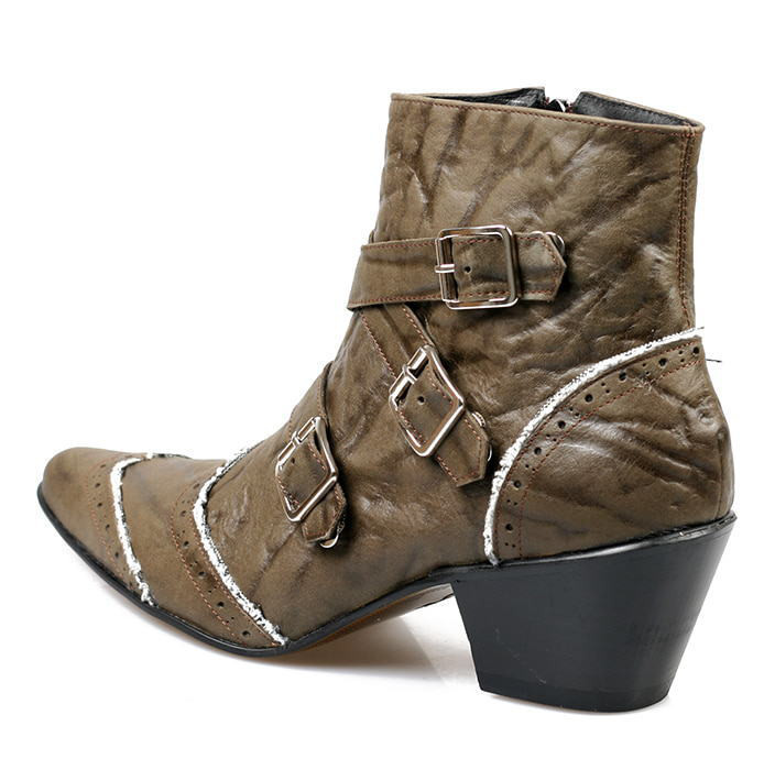 レザーブーツ ベルトデザインブーツ サイドジップブーツ ハンドメイドブーツ メンズブーツ ブーツ