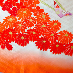 【古布】サヤ型ぼかしに菊の柄　ドール着物サイズ 3枚目の画像