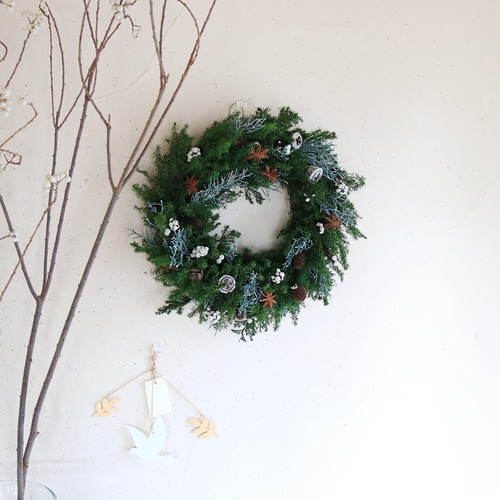 スターアニスと木の実の針葉樹リース ◇ プリザーブドフラワー