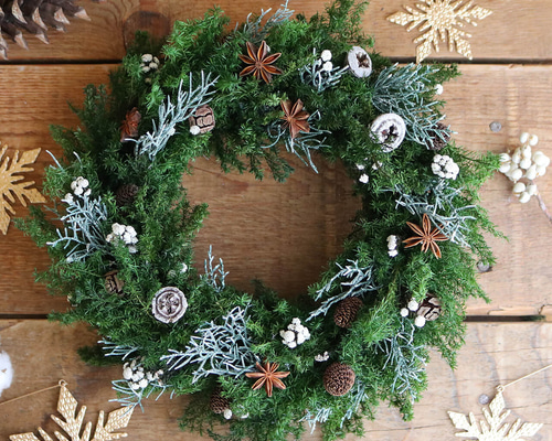 スターアニスと木の実の針葉樹リース ◇ プリザーブドフラワー