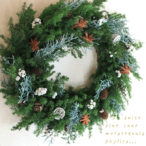 スターアニスと木の実の針葉樹リース ◇ プリザーブドフラワー