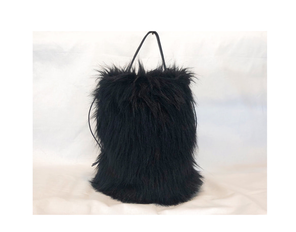 Eco fur drawstring bag   long hair 4枚目の画像