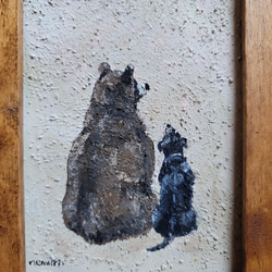 クマさんとラブラドールレトリバー　木製額縁の絵　インテリアアート　犬の絵 3枚目の画像