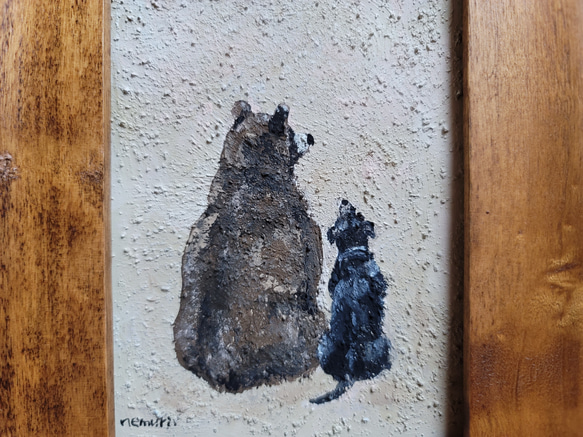 クマさんとラブラドールレトリバー　木製額縁の絵　インテリアアート　犬の絵 3枚目の画像