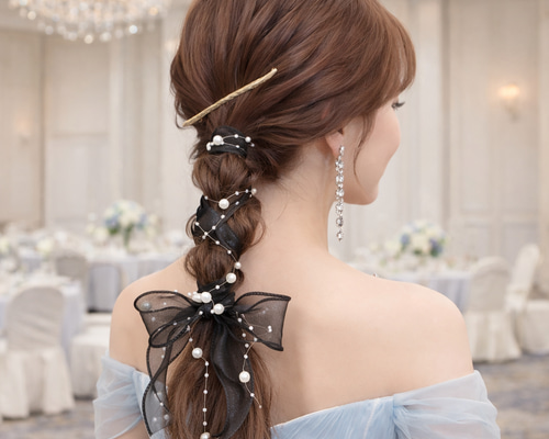 パール ＆ ブラック 】のポニーフック / ヘアアクセサリー