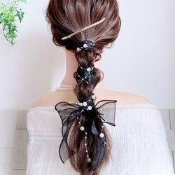 パール ＆ ブラック 】のポニーフック / ヘアアクセサリー