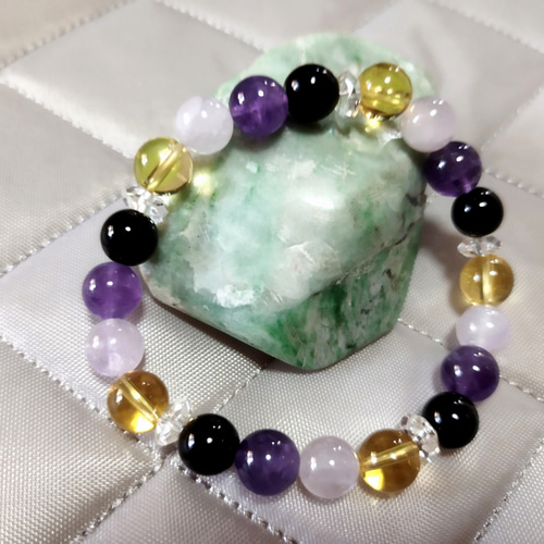 モリオン(黒水晶) アメジスト シトリンブレスレット」 ブレスレット