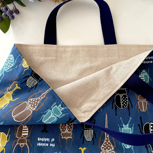 カラフルな昆虫 ネイビー☆3点セット カッコイイ 入園入学 上靴入れ お  