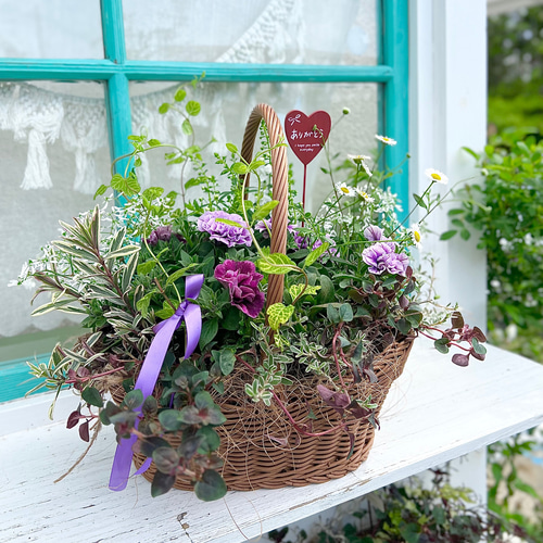 大人気♡贈り物】ギャザリング寄せ植えバスケット アートフラワー 癒し