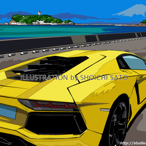 イワンラブジン版画 Wangan Origins Wooden Framed Poster | Sun Under Miami