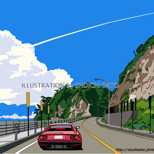 版画作品 湘南イラスト「風を感じて~Spirit of window~」 （稲村ケ崎の