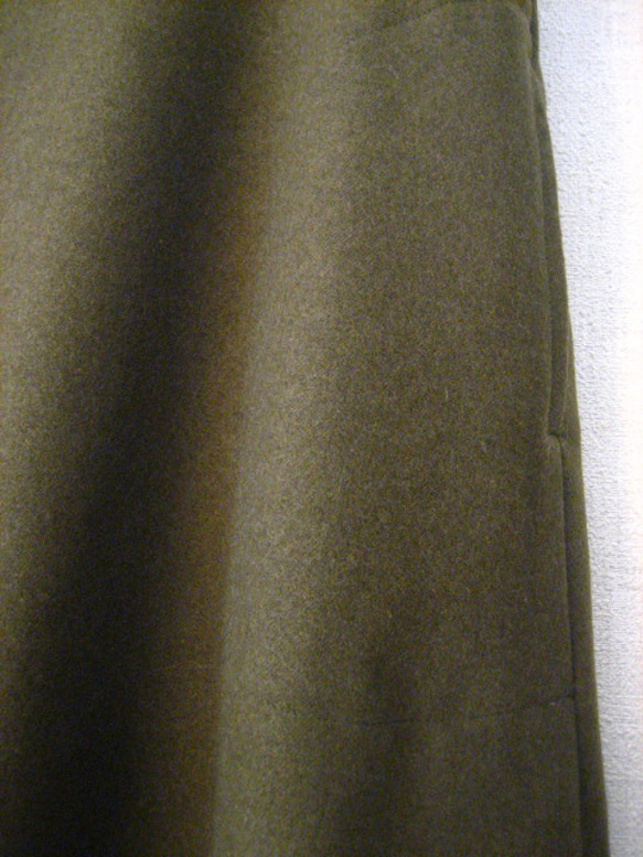 ウール・カーキグリーン・フレアージャンパースカート・L 3枚目の画像