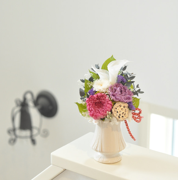 【仏花】 輪菊、カラーが美しい　プリザーブドフラワー仏花、お供え花（ラズベリーver） 5枚目の画像