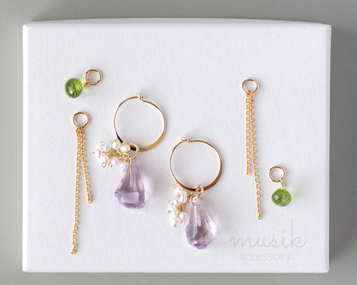 14kgf *アメジスト×ペリドット×チェーン【ピアス・イヤリング用