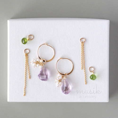 アメジスト⑤✢チャーム　14kgf 14kgf *アメジスト×ペリドット×チェーン【ピアス・イヤリング用