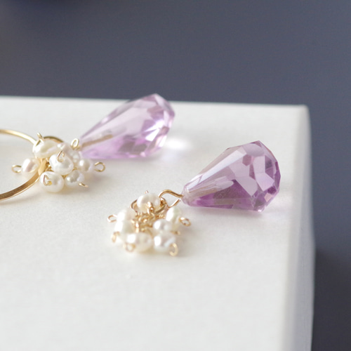14kgf *アメジスト×ペリドット×チェーン【ピアス・イヤリング用