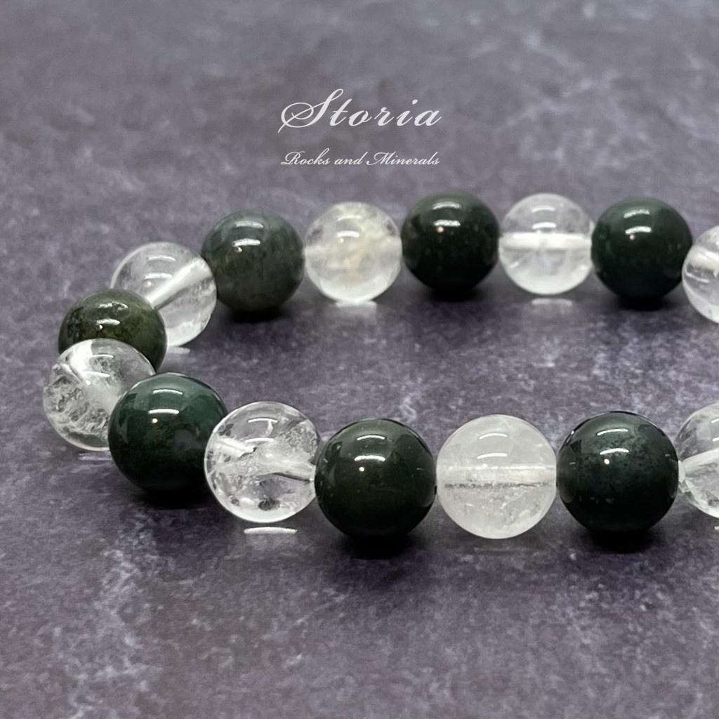 10mm タンザニア産 モスアゲート（苔瑪瑙）×ヒマラヤ水晶（クル渓谷産）ブレスレット