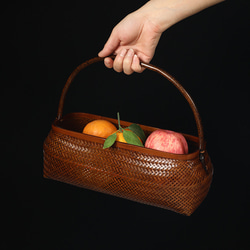 【手編み竹器】手作りの竹編みグヮンセクの果物かごテーブル茶器収納かご 2枚目の画像