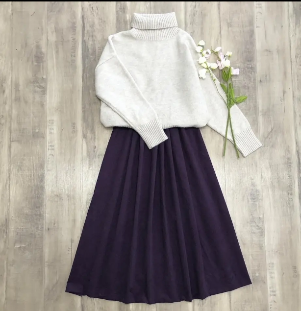 上品パープル の コーデュロイ ギャザースカート