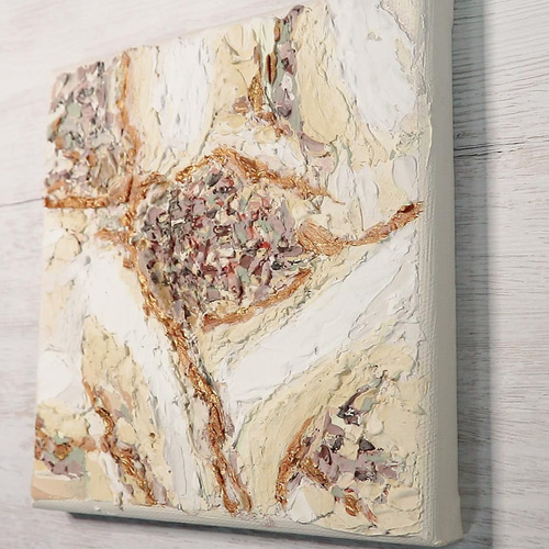 【在庫僅少】 抽象画 アクリル画 ｢seed/ベージュ+ゴールド S0号 キャンバス 絵画
