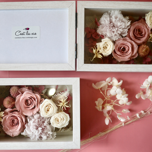 プリザーブドフラワー ドライフラワー フォトフレーム 写真立て(横置き