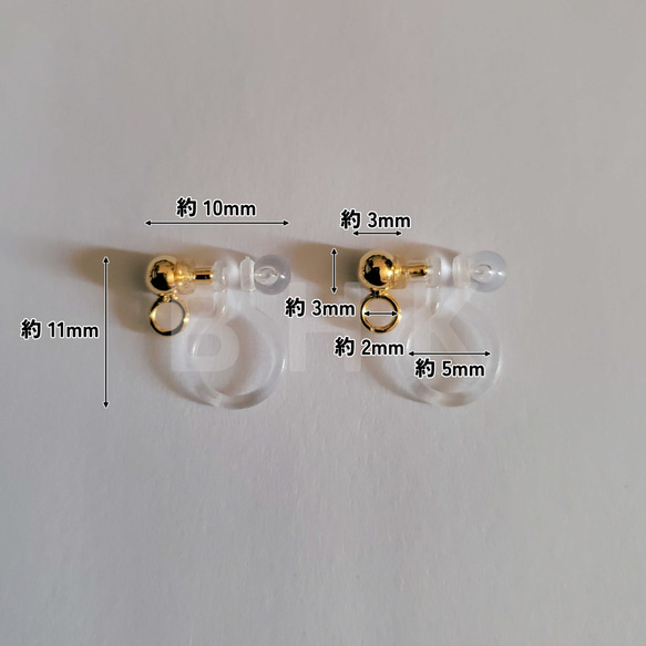 【送料無料】[10個/5ペア~] 樹脂ノンホールピアス 丸玉カン付き ゴールド / シルバー No.N111 2枚目の画像