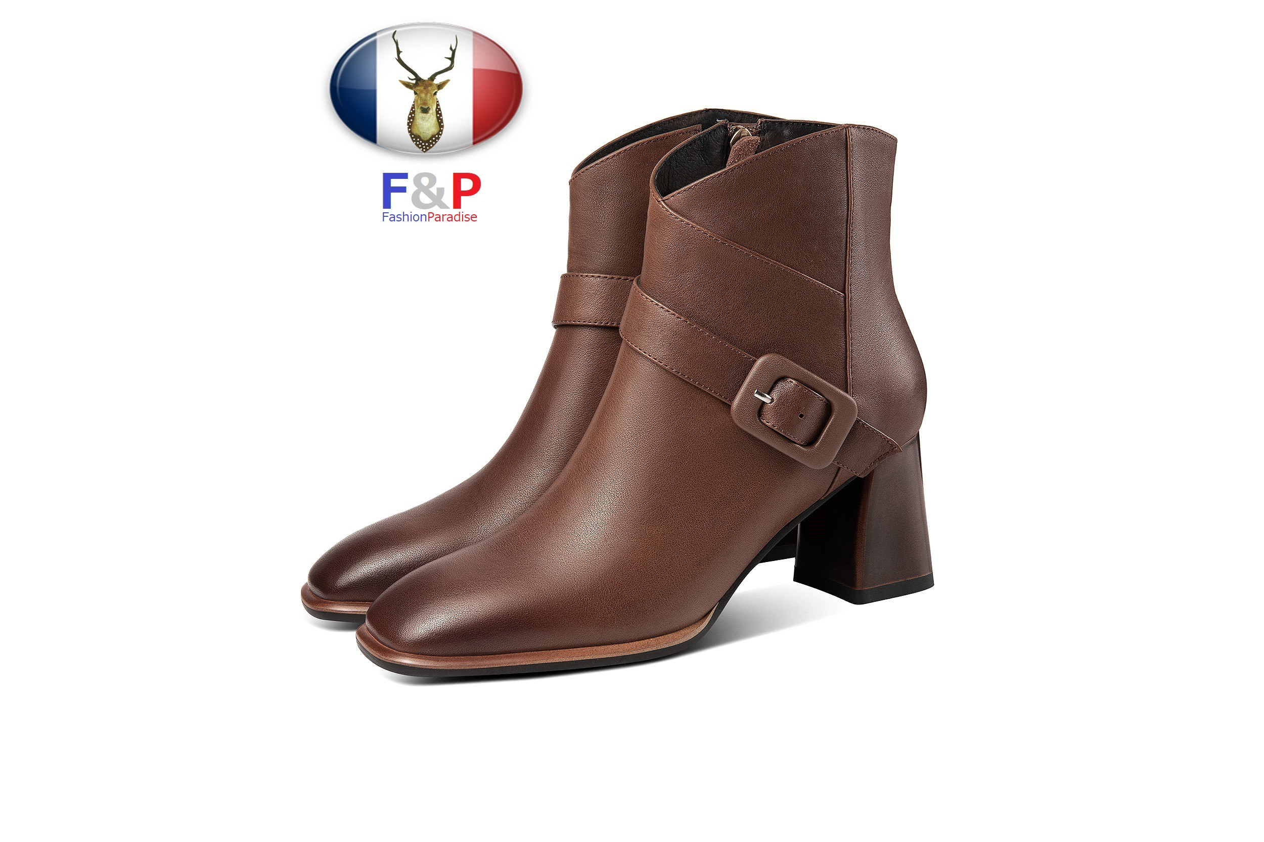 スクエアトゥ艶消しハラコレザーベルテッドショートブーツ筒丈11cm全2色