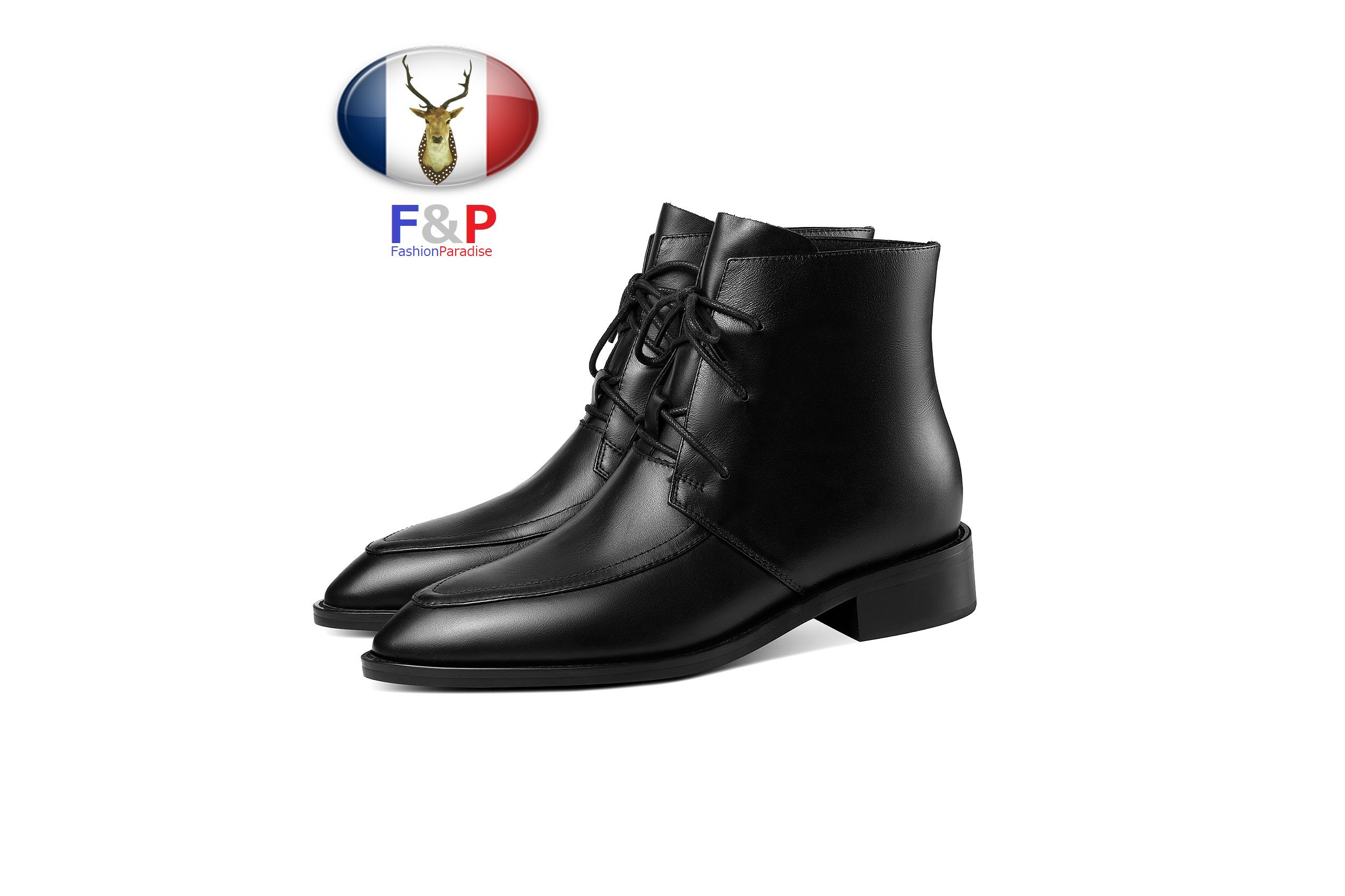 アーモンドトゥハラコレザーレースアップショートブーツ筒丈11cm全2色  