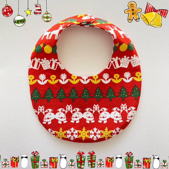 ベビー スタイ クリスマス サンタ トナカイ プレゼント ツリー ベル  雪 bib 1枚目の画像