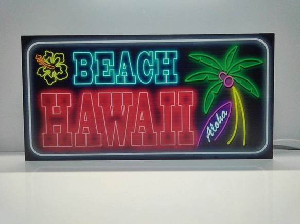 【Mサイズ】ネオン系 ハワイ ビーチ アロハ ヤシの木 ハイビスカス ハワイアン ライト 看板 置物 雑貨 ライトBOX 3枚目の画像