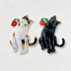 ツバキと猫のブローチ　✳︎カラーオーダーできます✳︎ 12枚目の画像